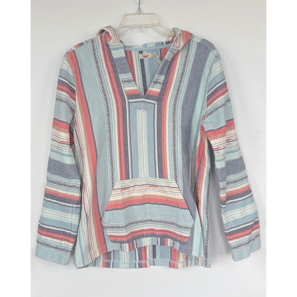 Faherty Baja Hoodie Striped Pullover Blue Coral Mens Medium Beachy Surfer Skater